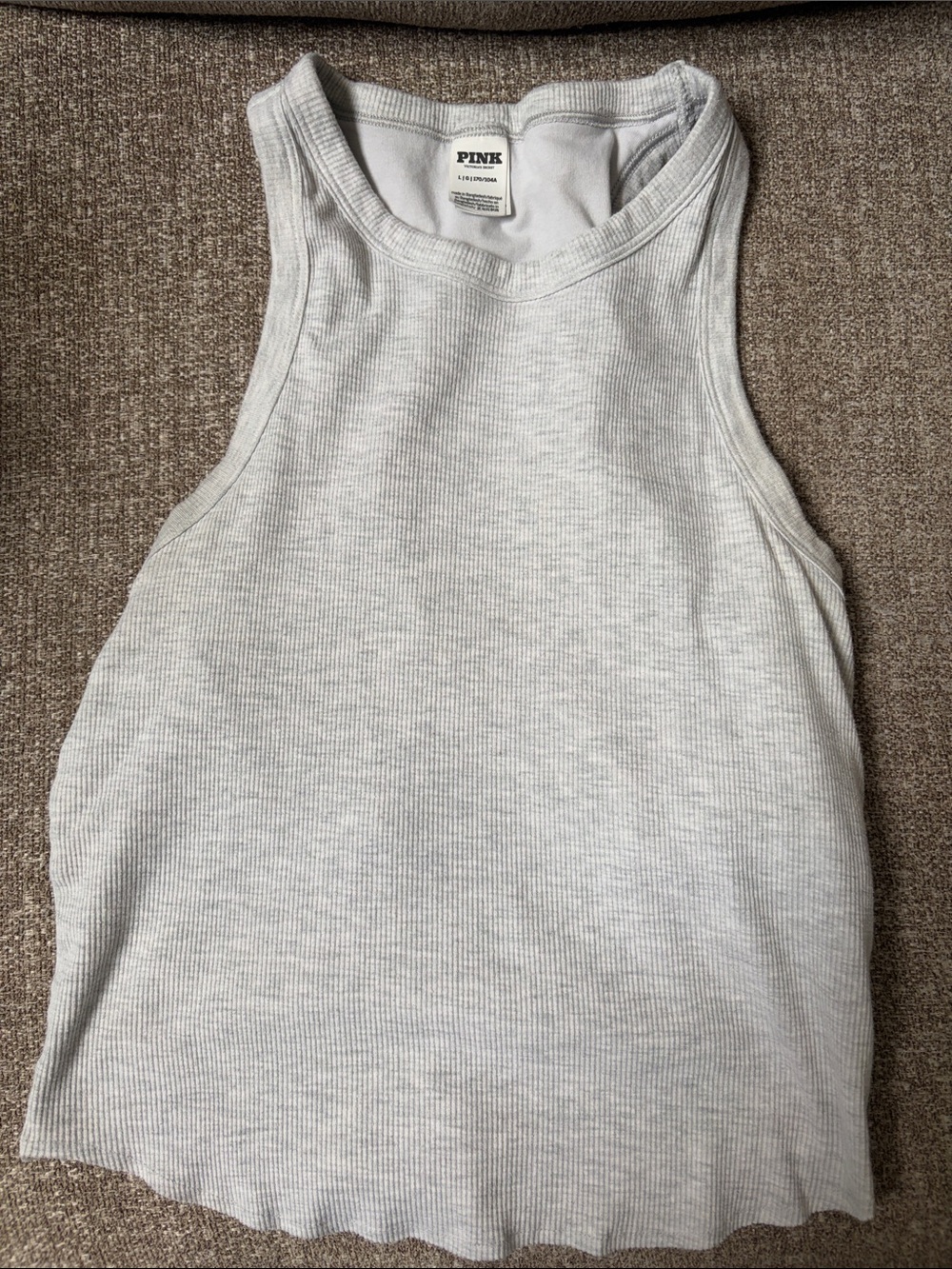 PINK Victoria's Secret Light Gray Ribbed Racerback Tank